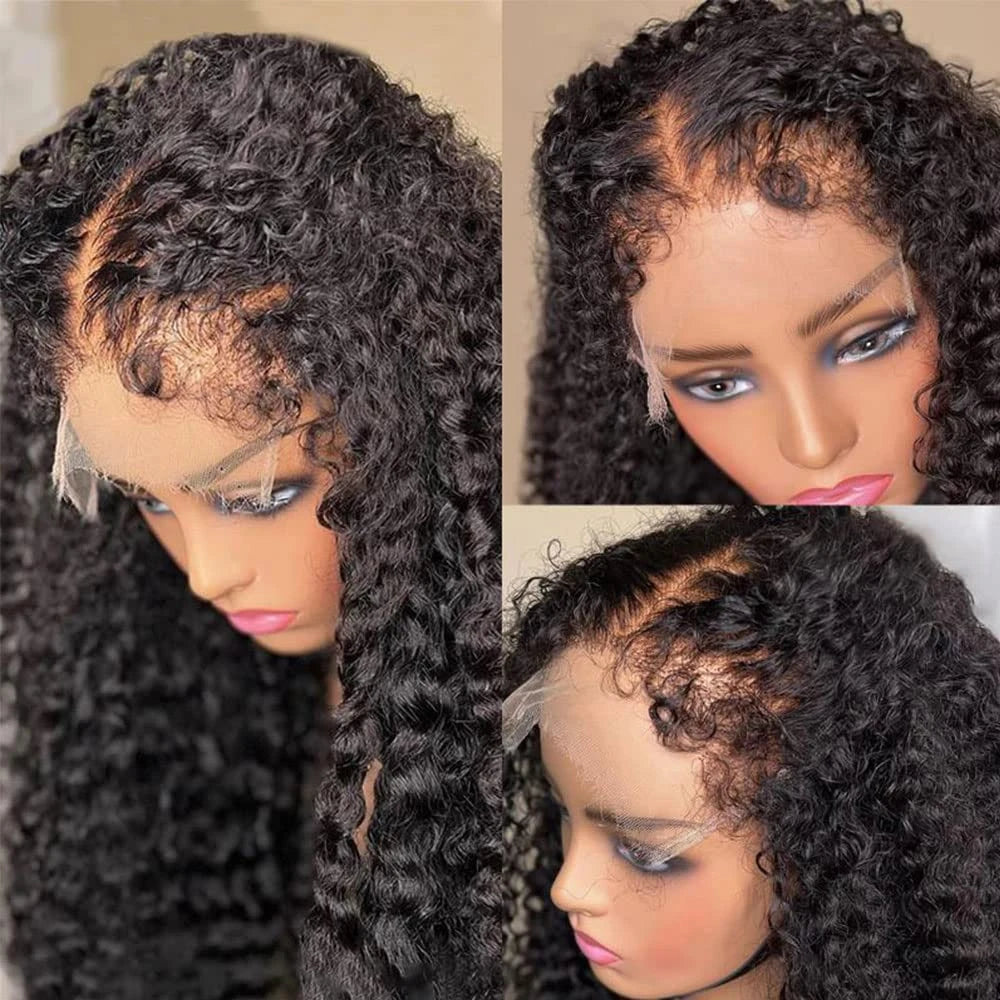 Short Bob Kinky Curly Human Hair Frontal Wig 4C Edges  Closure