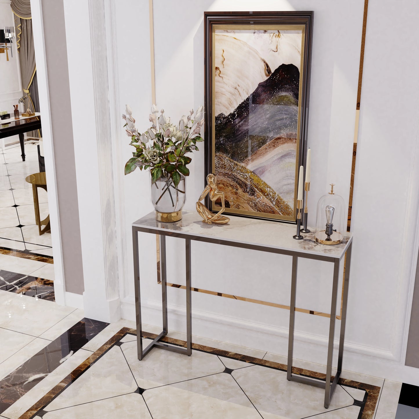 Marble Console Table Modern Accent Side Stand Sofa