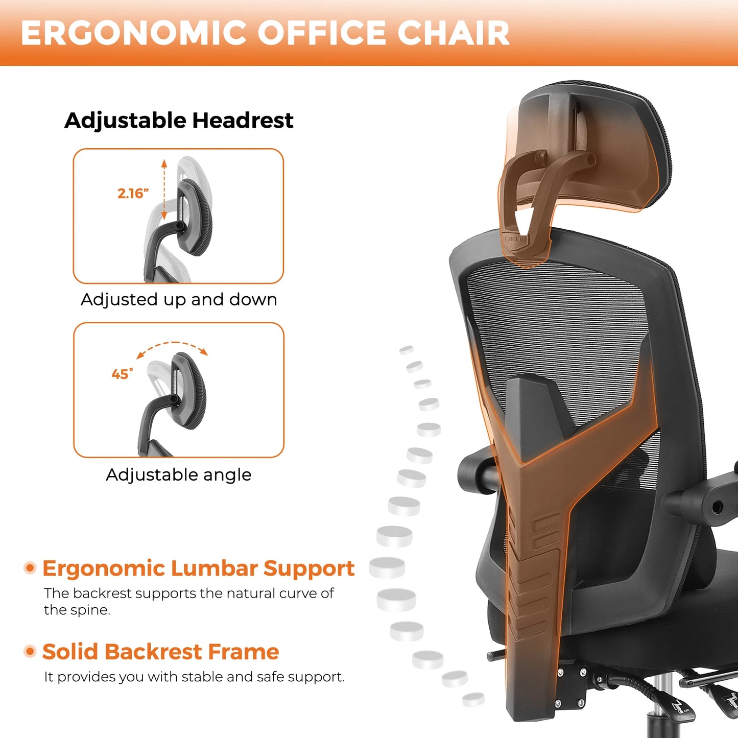 High Back Ergonomic Reclining Gaming Office Chair with Lumbar Support Pillow Meshair