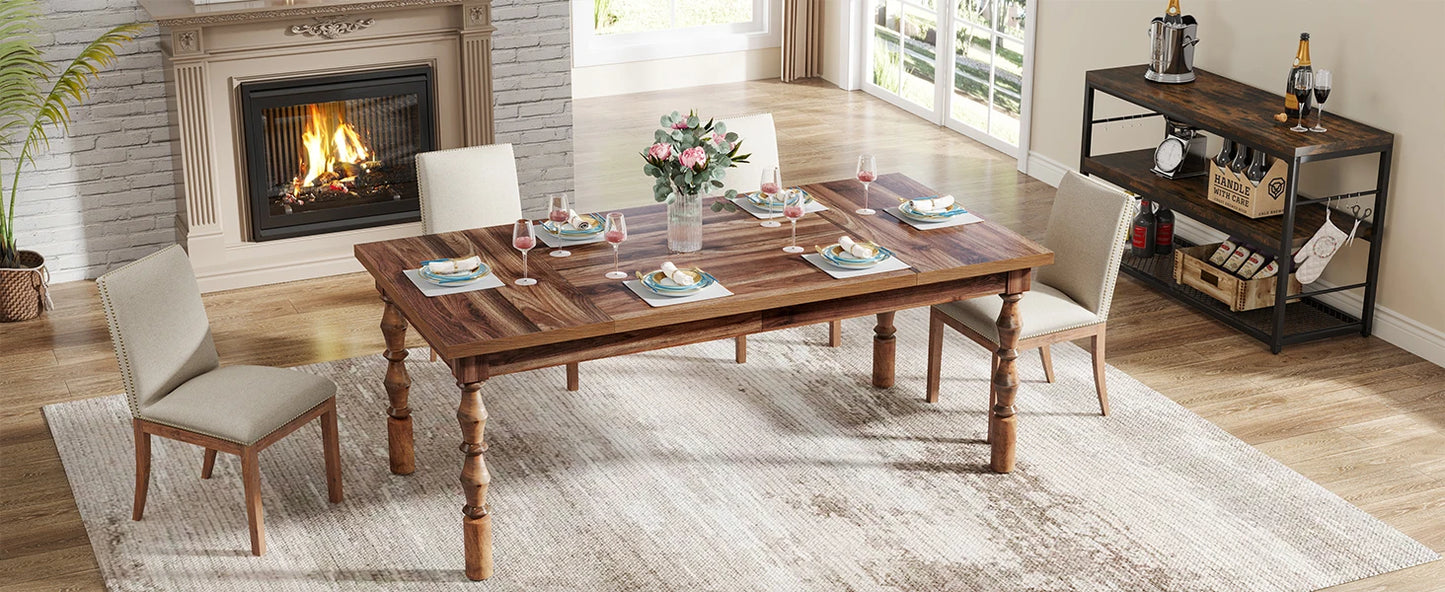 62” Wood Patio Table for 4-6 People, Farmhouse Large Indoor