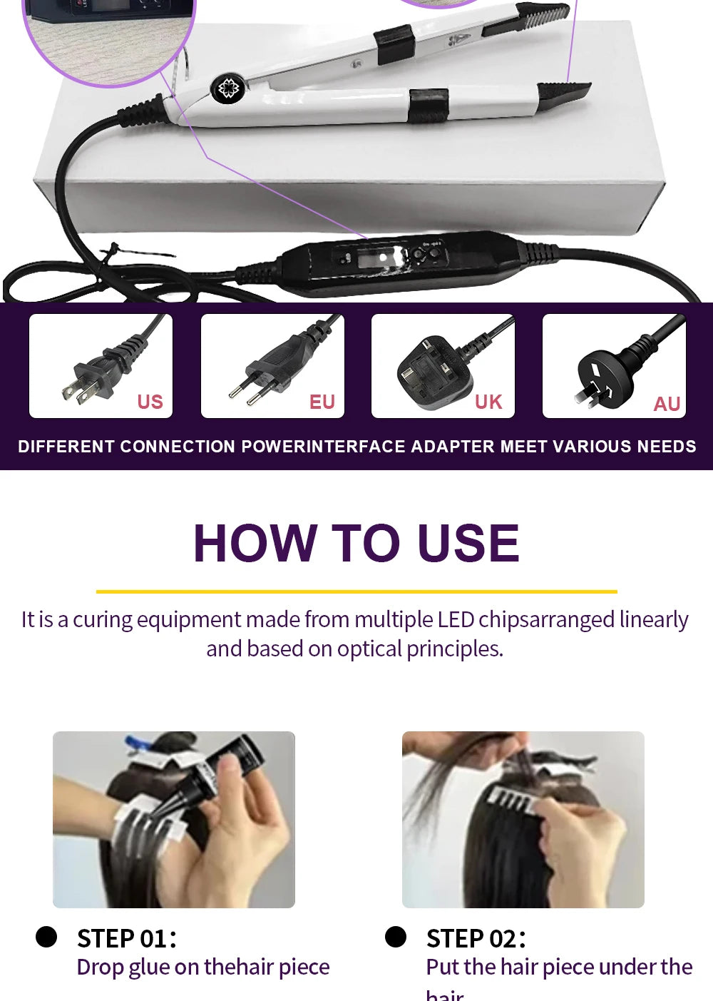 Advanced V Light Hair Extension Tools Kit with UV Glue Hair Extension Machine