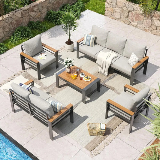 Aluminum Outdoor Patio Furniture Set 7 Seats Sectional with Washable Cushions
