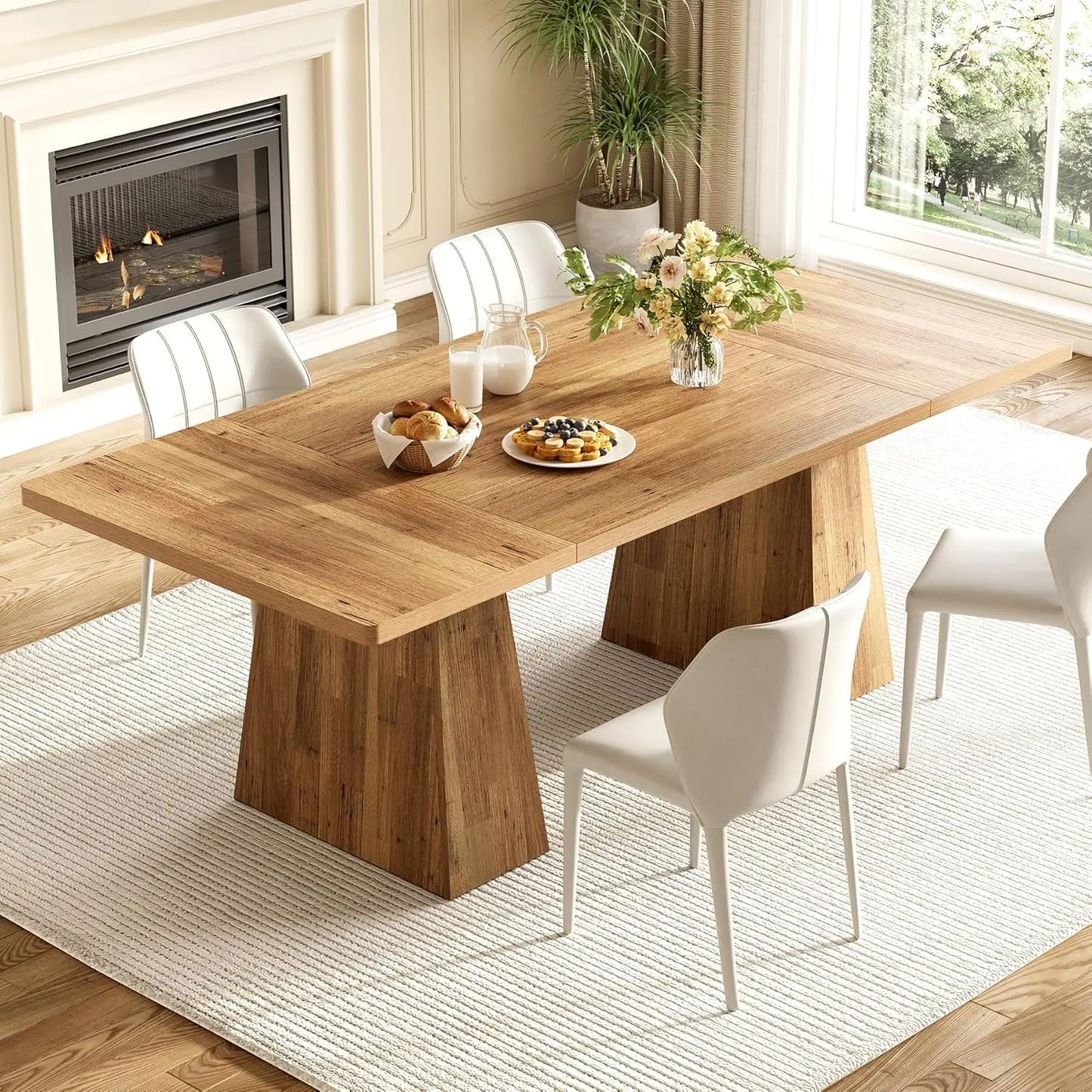 Dining Table for 6 People, Rectangle Table with Heavy Duty Legs,