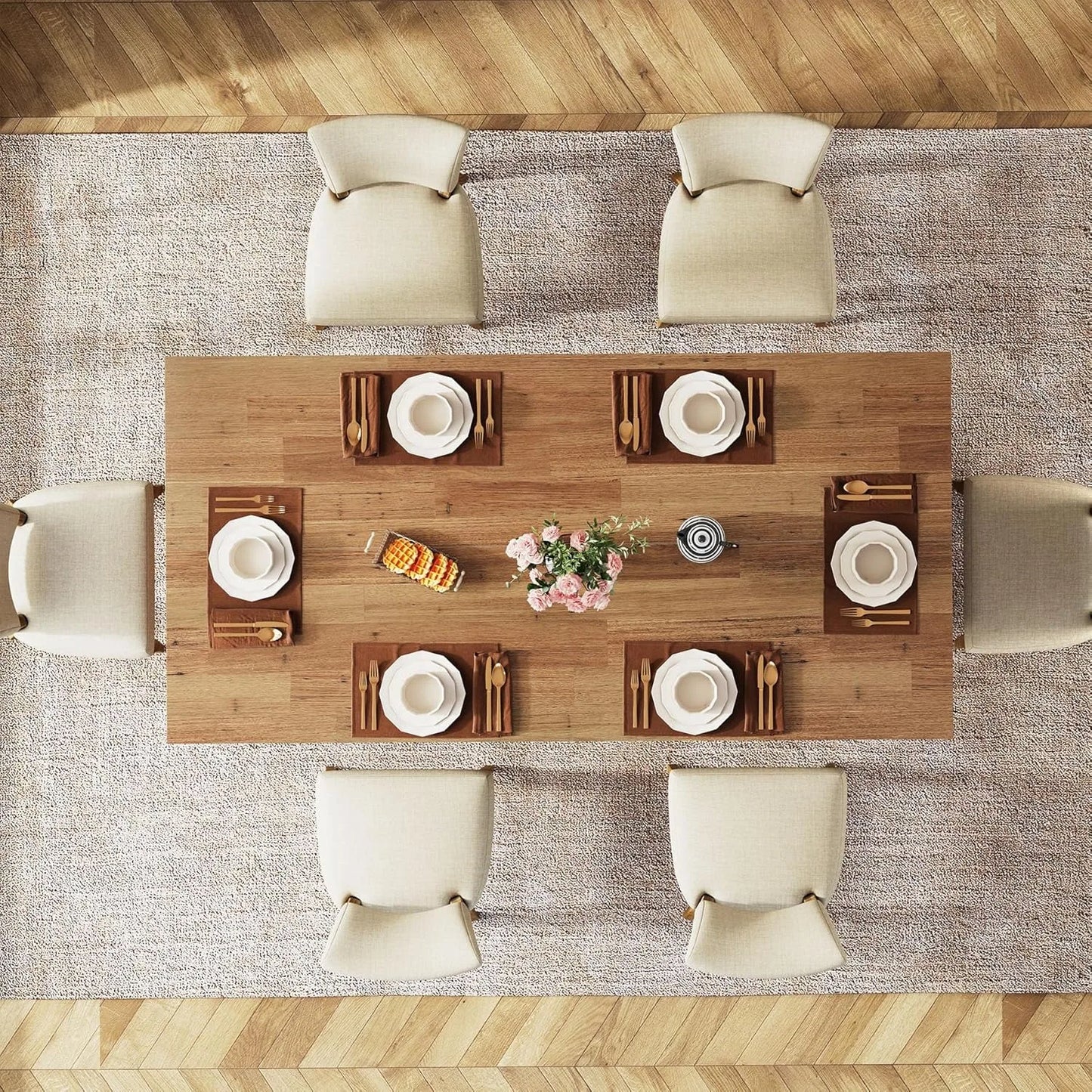 63-inch Dining Table for 4-6, Farmhouse Kitchen Table with Large Tabletop,