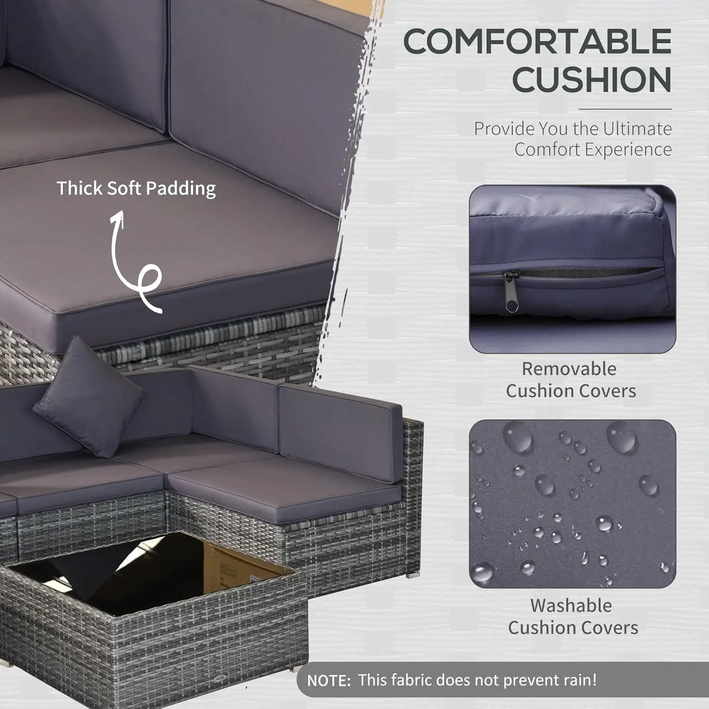 7pc PE Rattan Sectional Sofa All Weather Cushions Tempered Glass Tabletop