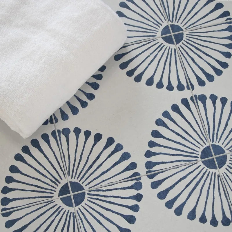 Peel and Stick Floor and Wall Tile for Bathroom Kitchen - SPC Vinyl Self Adhesive Flooring  Blue Sunflower Patterned