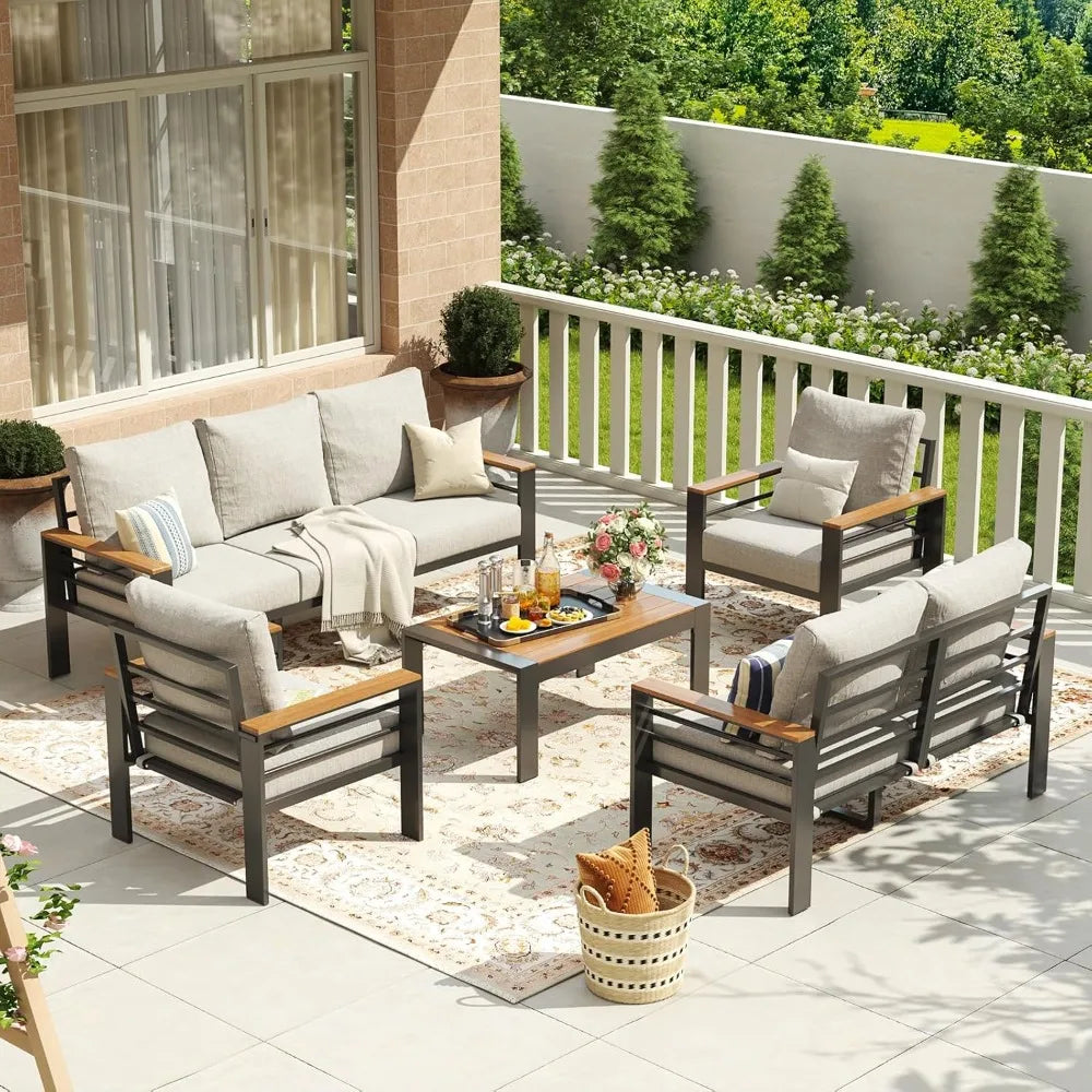 Aluminum Outdoor Patio Furniture Set 7 Seats Sectional with Washable Cushions