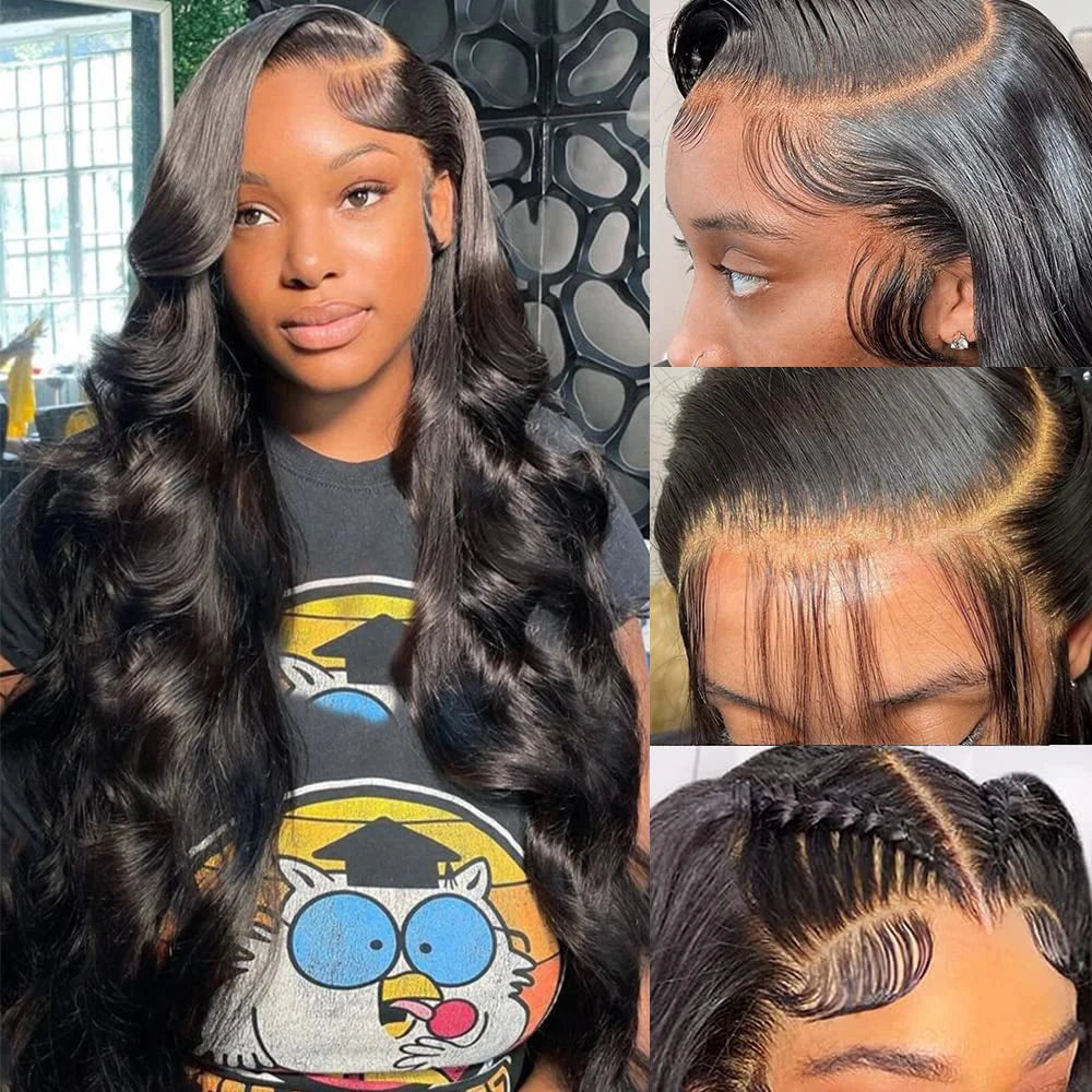13x4 Lace Front Human Hair Wig Brazilian Body Wave Glueless Natural Black