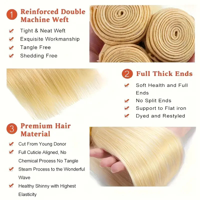 Straight 613 Blonde Color1/3/4 Brazilin an Hair Bundles Sight Weave Remy Human Hair Wig