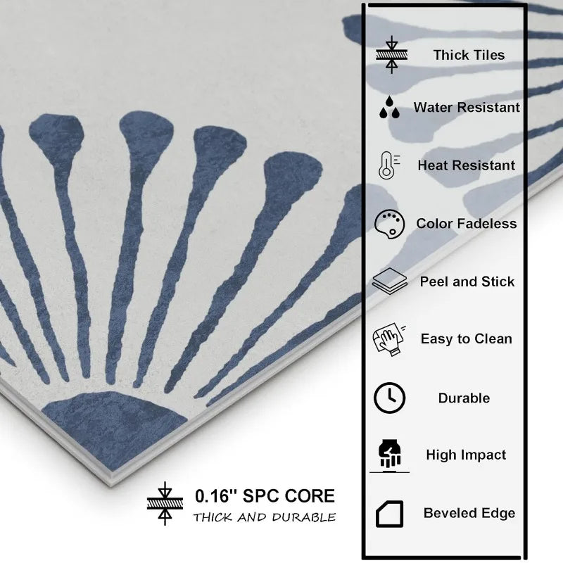 Peel and Stick Floor and Wall Tile for Bathroom Kitchen - SPC Vinyl Self Adhesive Flooring  Blue Sunflower Patterned