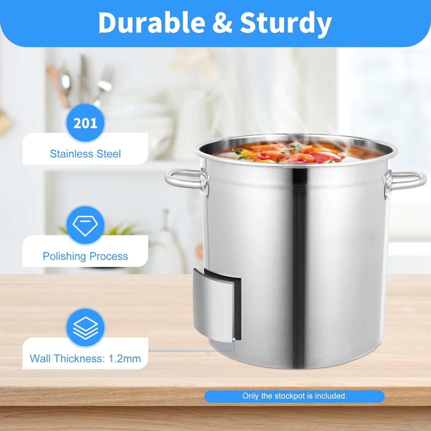 Soup Pot with Cover & Handles, Stainless Steel Stock Pot