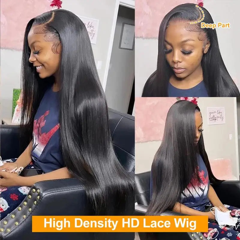 Natural Black Straight 13x4 Lace Front Human Hair Wig Glueless Brazilian