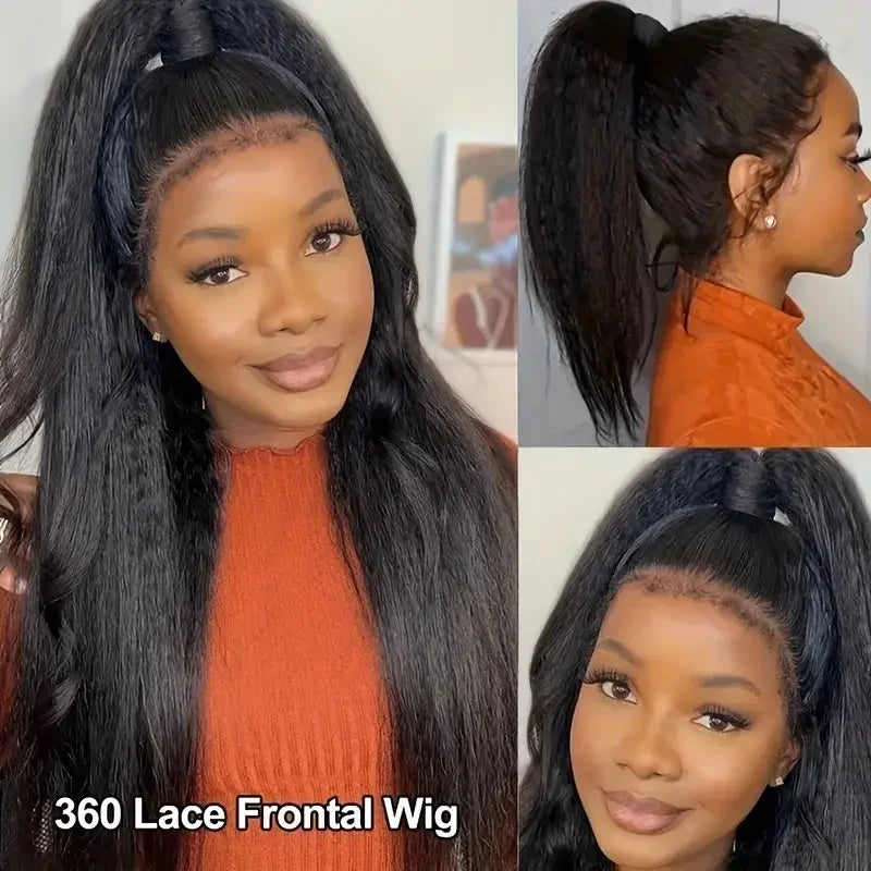 Wig Invisible Strap HD 360 Lace Front Wigs Human Hair Kinky Straight 250 Density