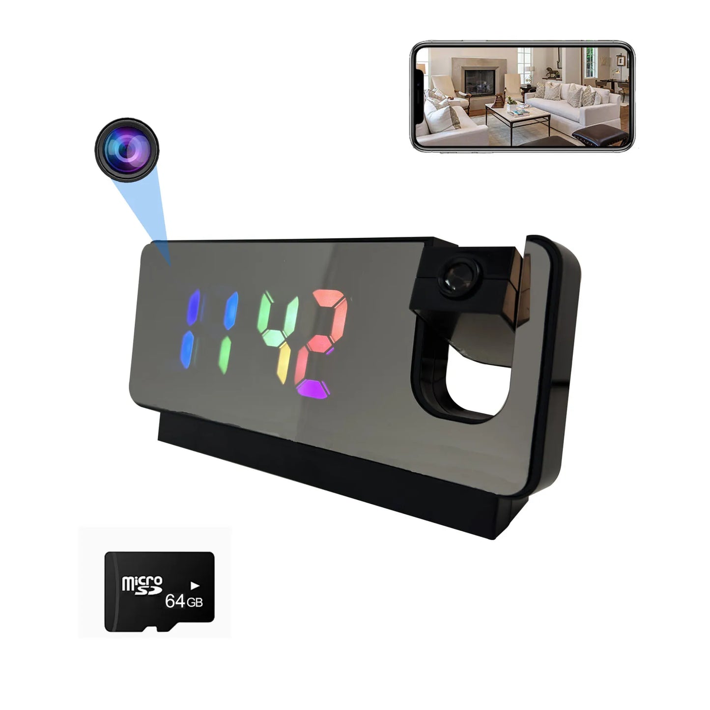 Projection Alarm Clock Camera with Wi-Fi, Motion Detection, Remote Viewing, Recording, Nanny Cam for Indoor Security
