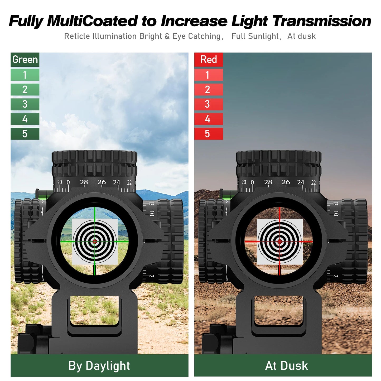 1-5X24 Tactical Optical Rifle Scope Red and Green Illuminated Reticle