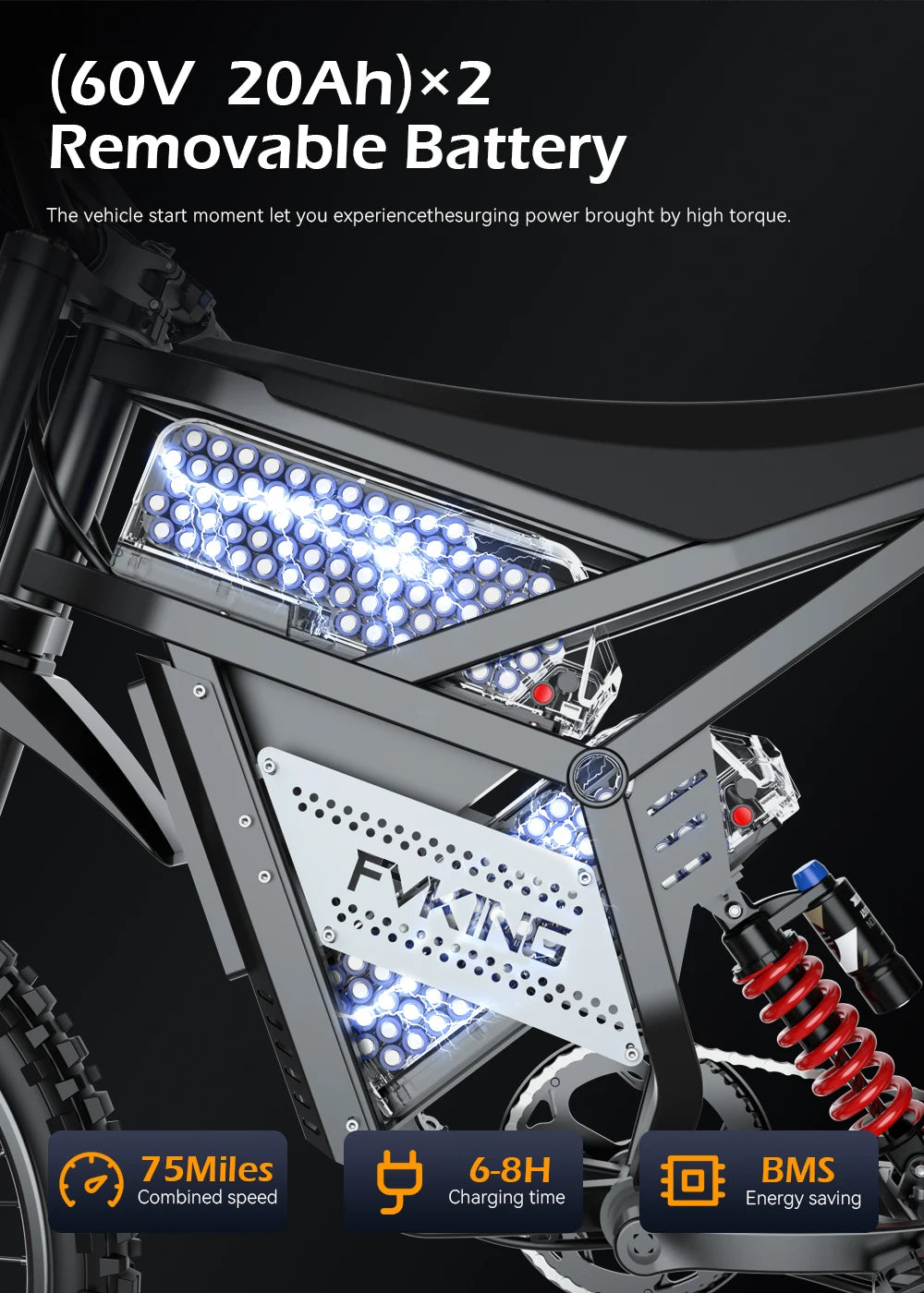 Electric Bike 6000W Peak Electric Dirt Bike 60V30AH Battery