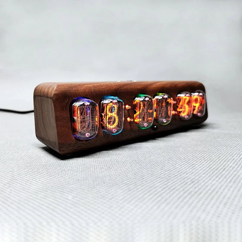 Wood Nixie Tube Clock Retro Alarm Table Clock Digital Watch Soviet Union In12 Tube Electronic Desktop Clocks Black Walnut Gift