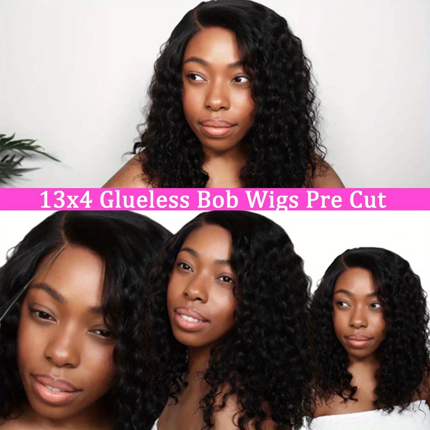 Burmese Curly Deep Wave Curly Human Hair Wig Glue less Wet and Wavy Lace Front