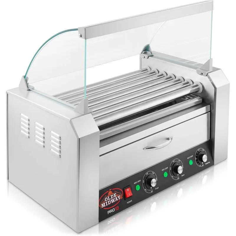 Electric 18 Hot Dog 7 Roller Grill Cooker Machine with Bun Warming Drawer