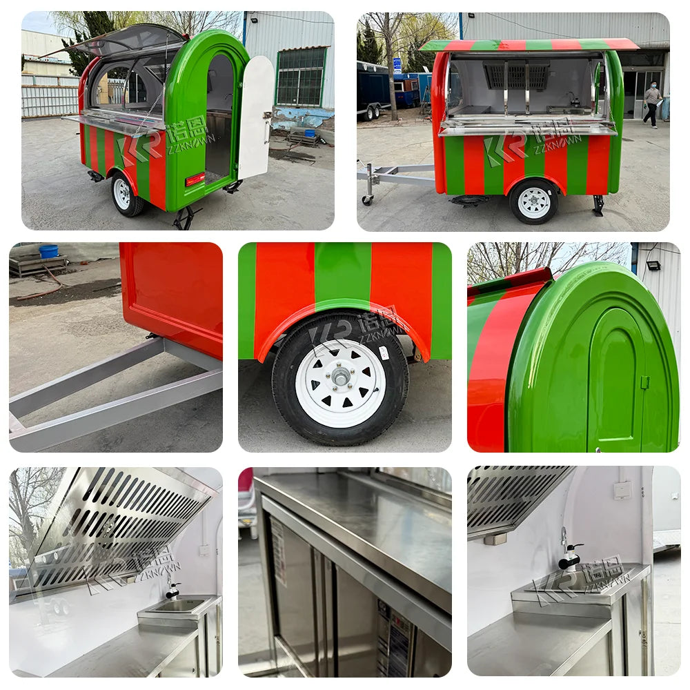 Retro Fully Equipped Street Ice Cream Cart Outdoor Fast Food Trailer Mobile Hot Dog Truck Concession Food Truck for Sale