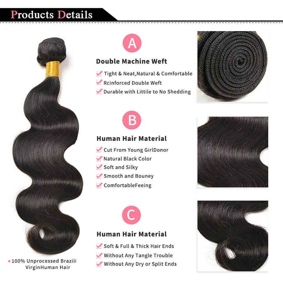 Hair Weave Bundles 100% Natural Black Human Hair Extensions