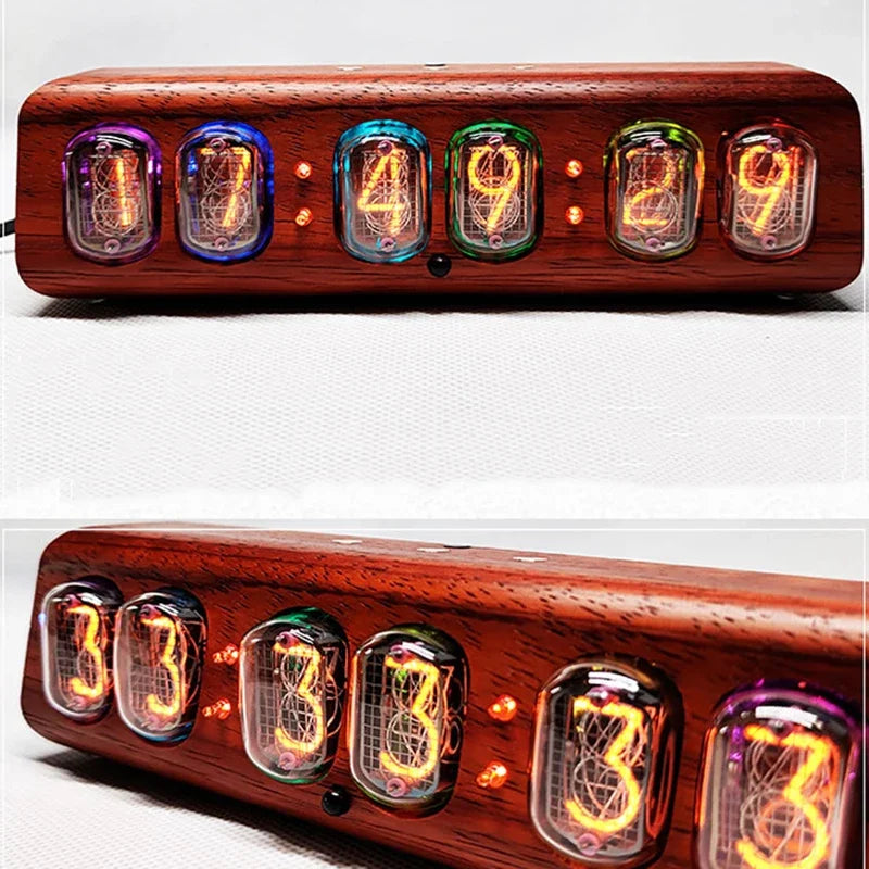 Wood Nixie Tube Clock Retro Alarm Table Clock Digital Watch Soviet Union In12 Tube Electronic Desktop Clocks Black Walnut Gift