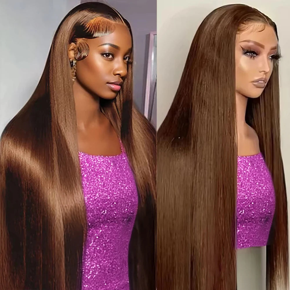 Dark Chocolate Brown Bone Straight Human Hair Lace Front Wig