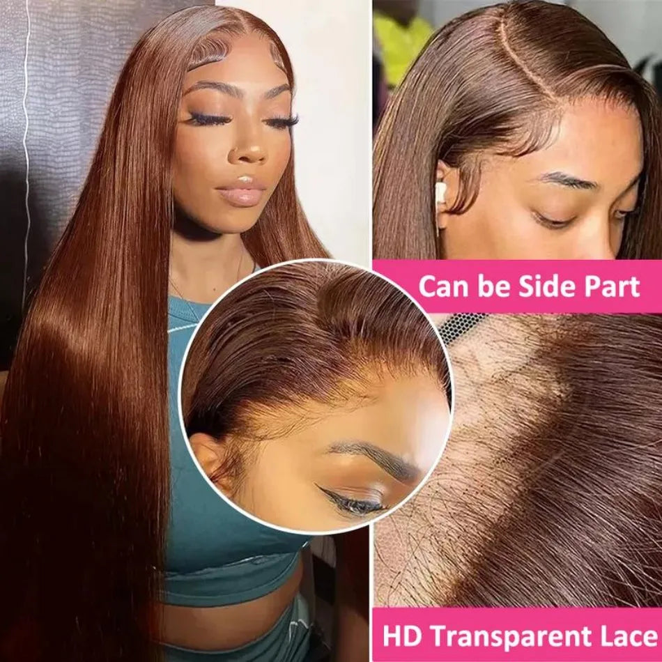 Chocolate Brown Human Hair Wig Colored Straight 13X6 Hd Lace Frontal Wig