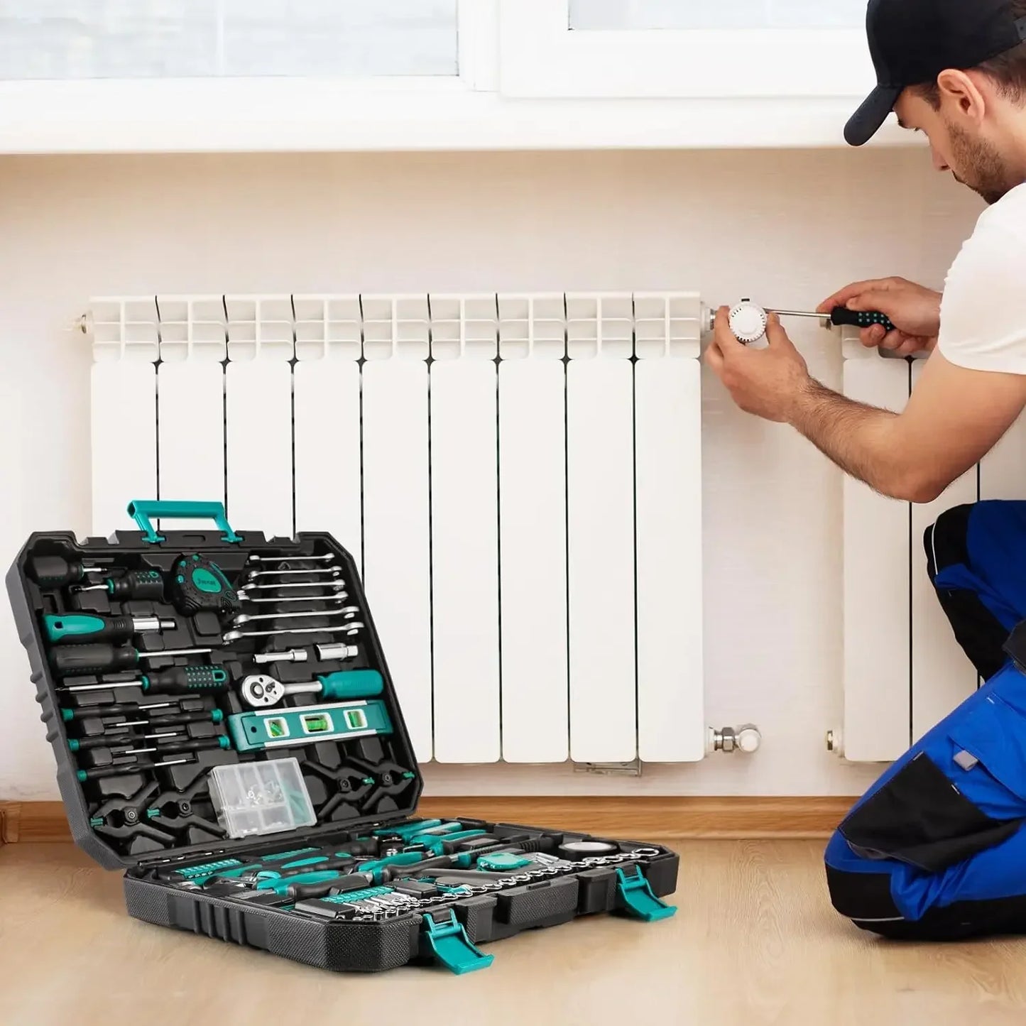 198 Piece Tool Box, Hand Tool Set, Ratchet Socket Tool Set,