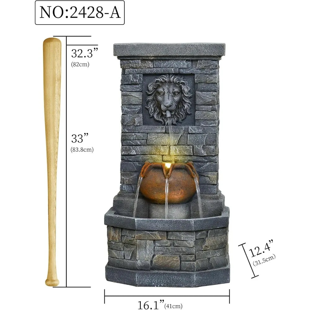 Outdoor Garden Floor-Standing Water Fountain Lion Head Stone