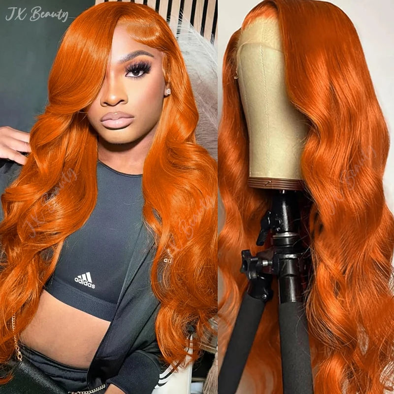 Ginger Orange Body Wave 13x6 Transparent Lace Front Wig Human Hair