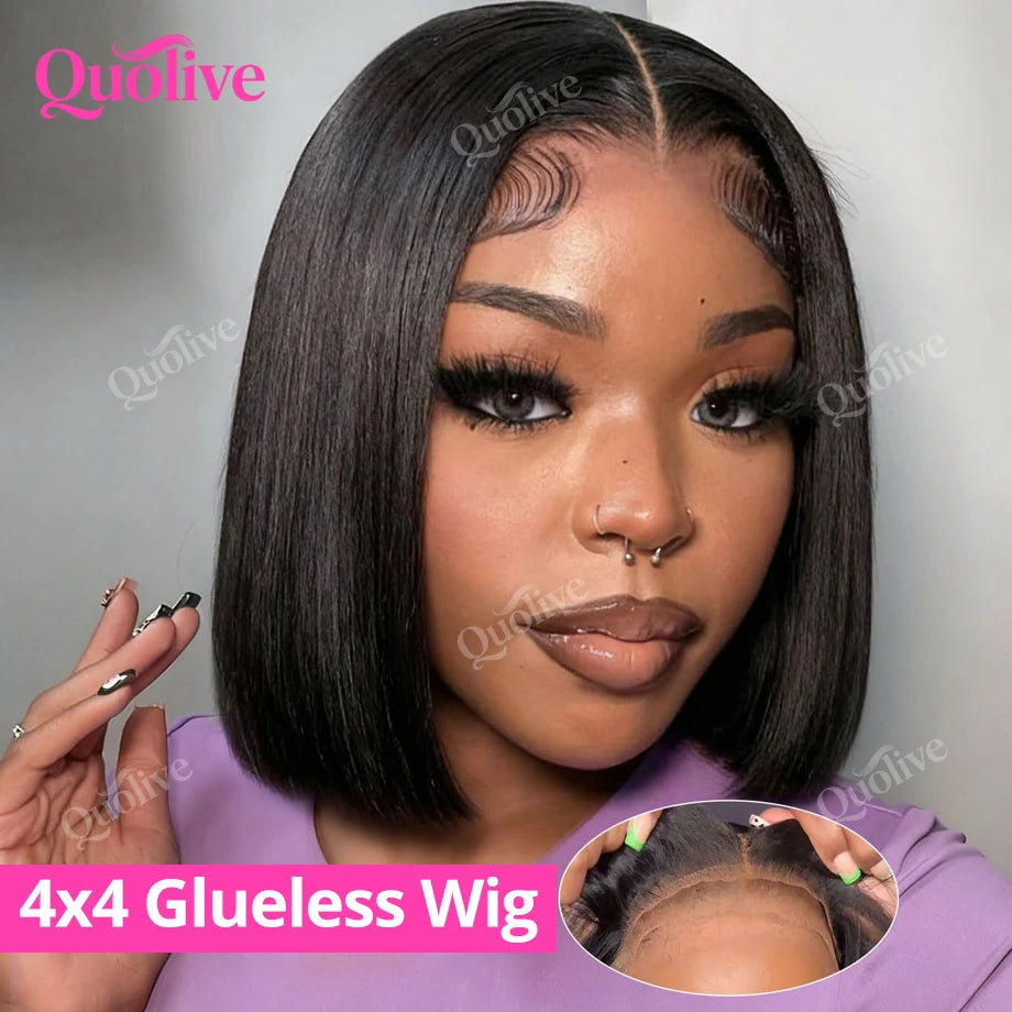 Short Bob Wig Human Hair Wear And Go Glue less Wigs 5x5 Hd Lace Closure Wig 13x6