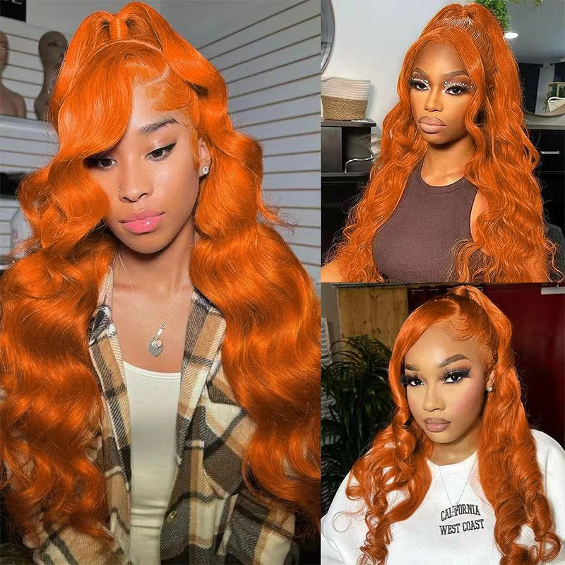 Ginger Orange Body Wave 13x6 Transparent Lace Front Wig Human Hair