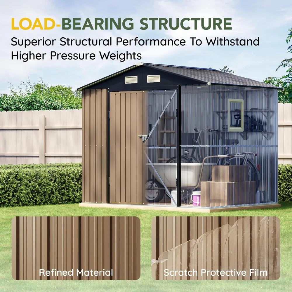 8x6FT Outdoor Steel Storage Shed with Lockable Doors, Weather-Resistant Met