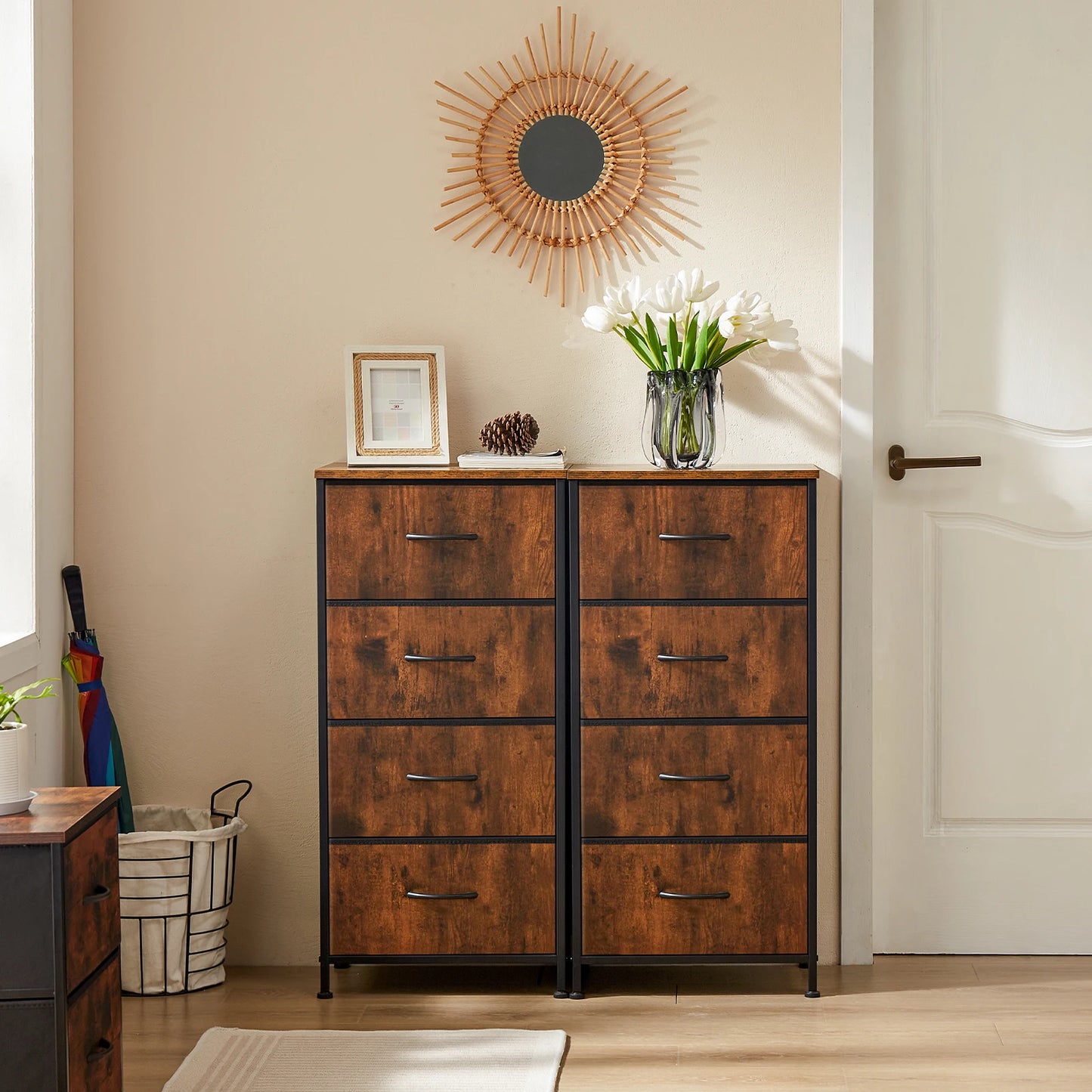 Dresser For Bedroom With 4 Fabric Drawers Nightstand Wardrobe