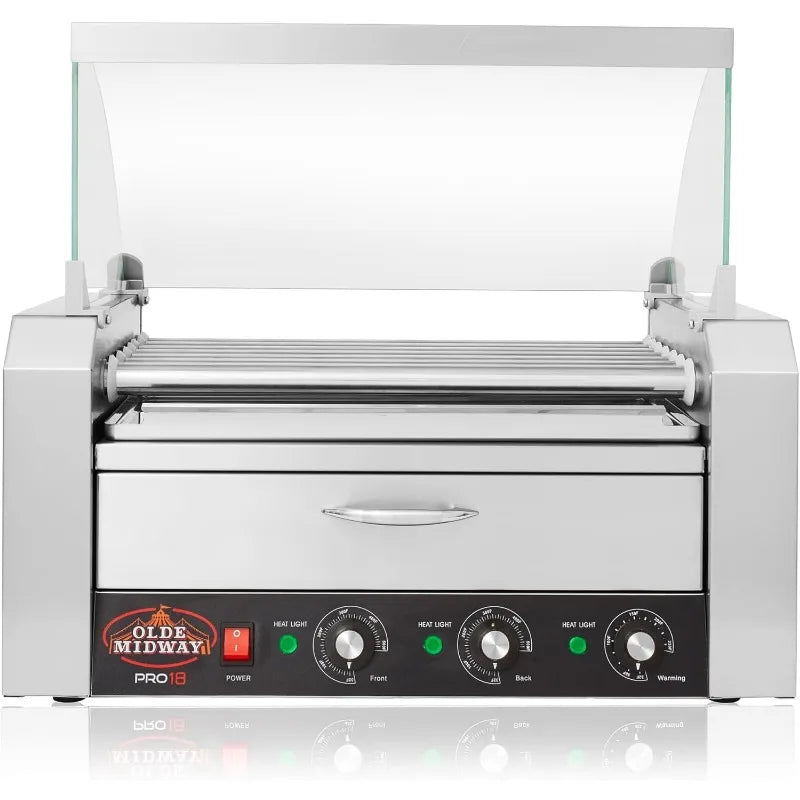 Electric 18 Hot Dog 7 Roller Grill Cooker Machine with Bun Warming Drawer