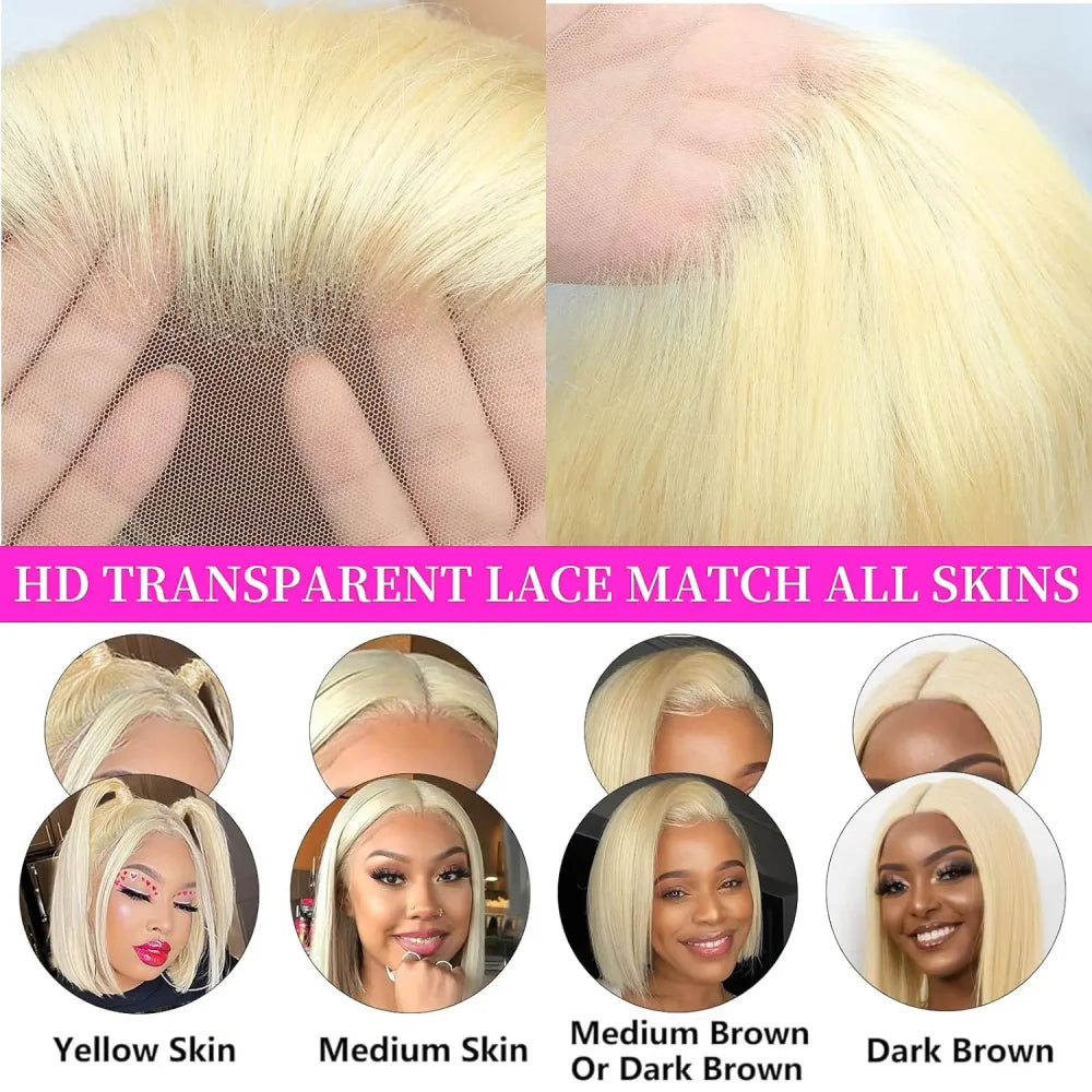 Honey Blonde 613 Colored Short Bob Wigs 8-14 Inch Bone Straight Lace Front Human Hair