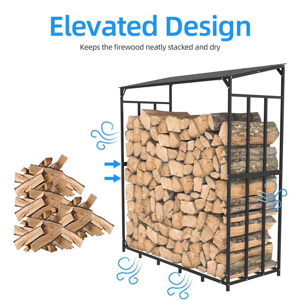 70" Outdoor Metal Log Stack Holder Store Wood Firewood Rack Garden