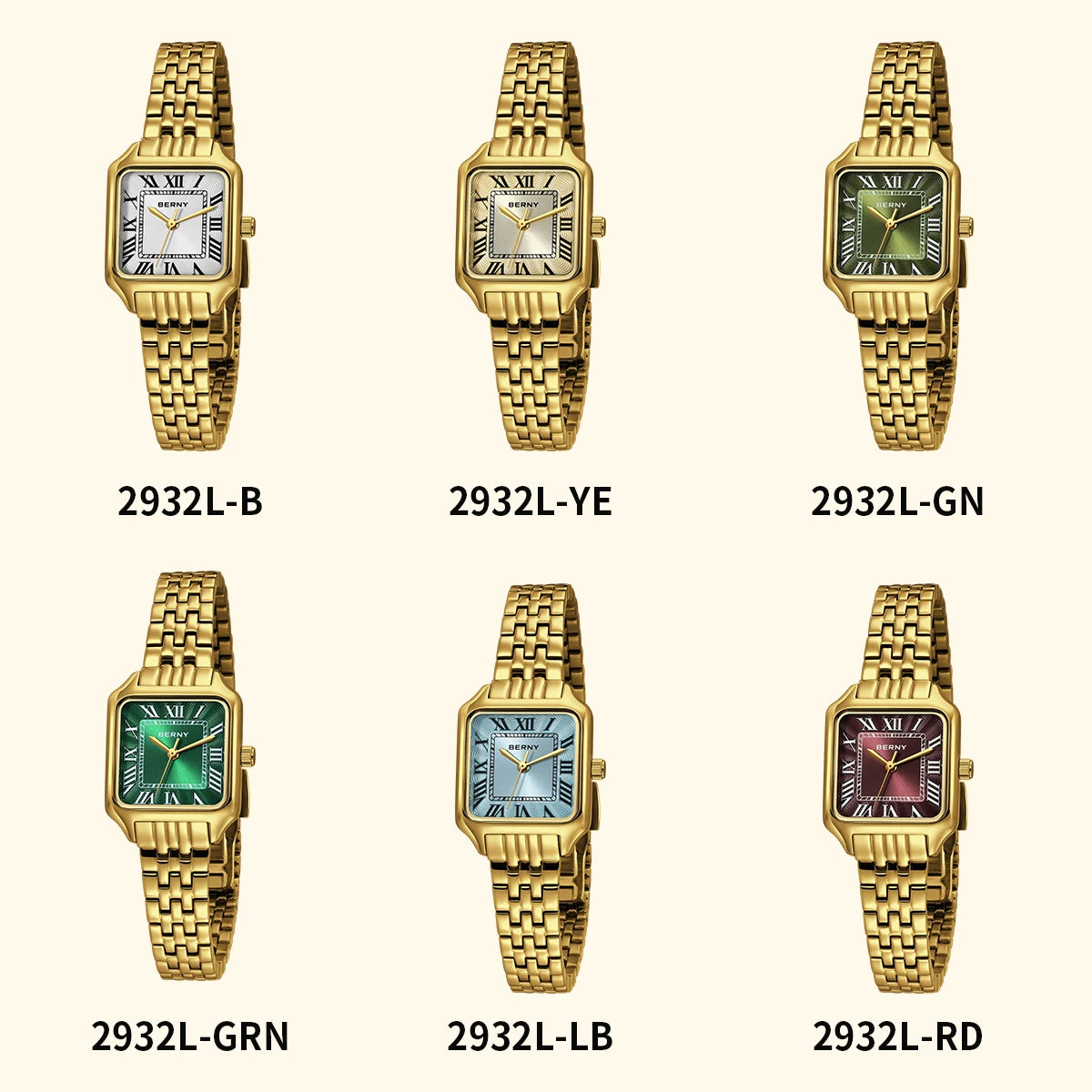 BERNY Square Women Watch Gold Quartz Fashion Exquisite Roman Luxury Small Women's Watch Jewelry Bracelet Women Watches