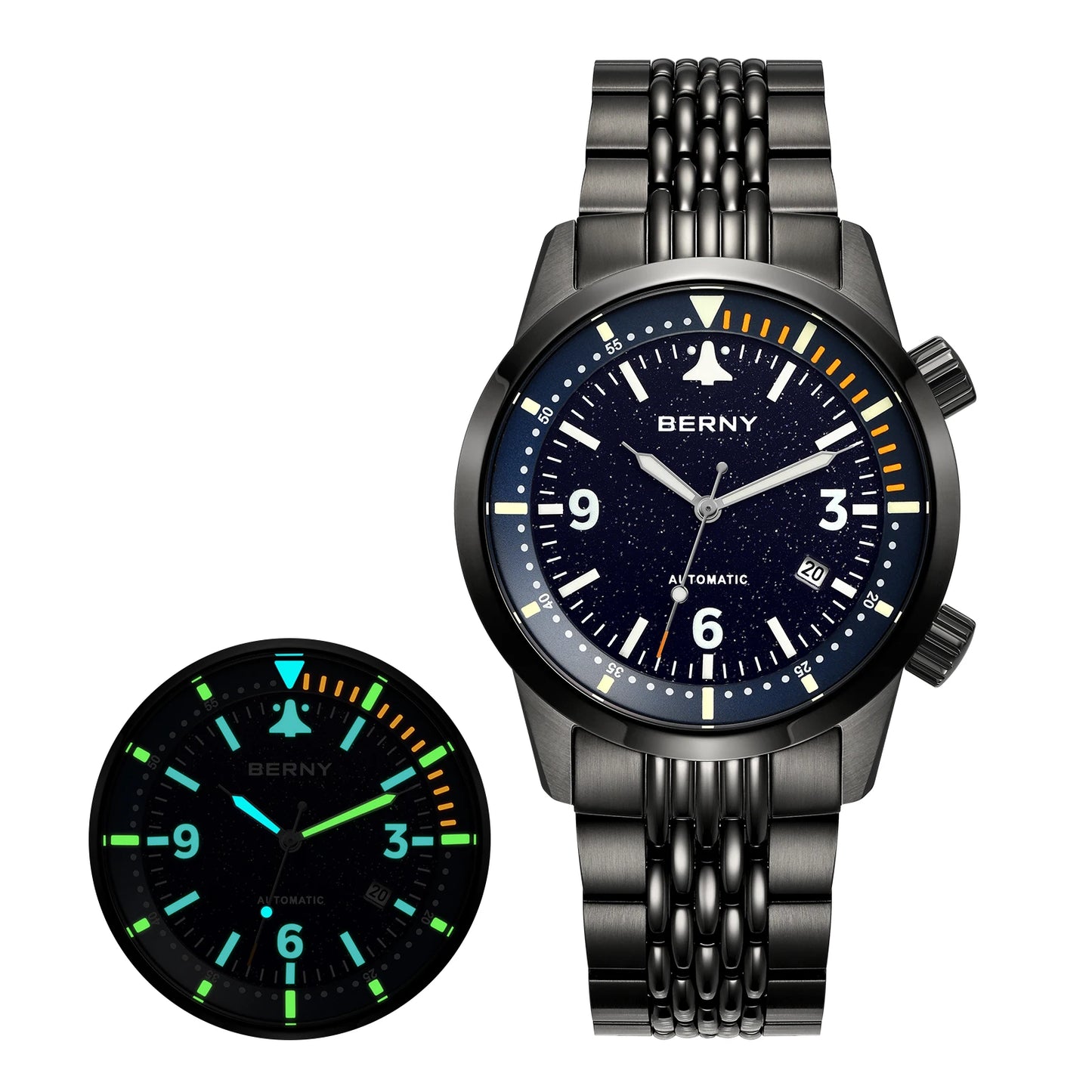 BERNY 20ATM Automatic Men's Diving Watches Top Luminous Sapphire AR Coated Diver Watches