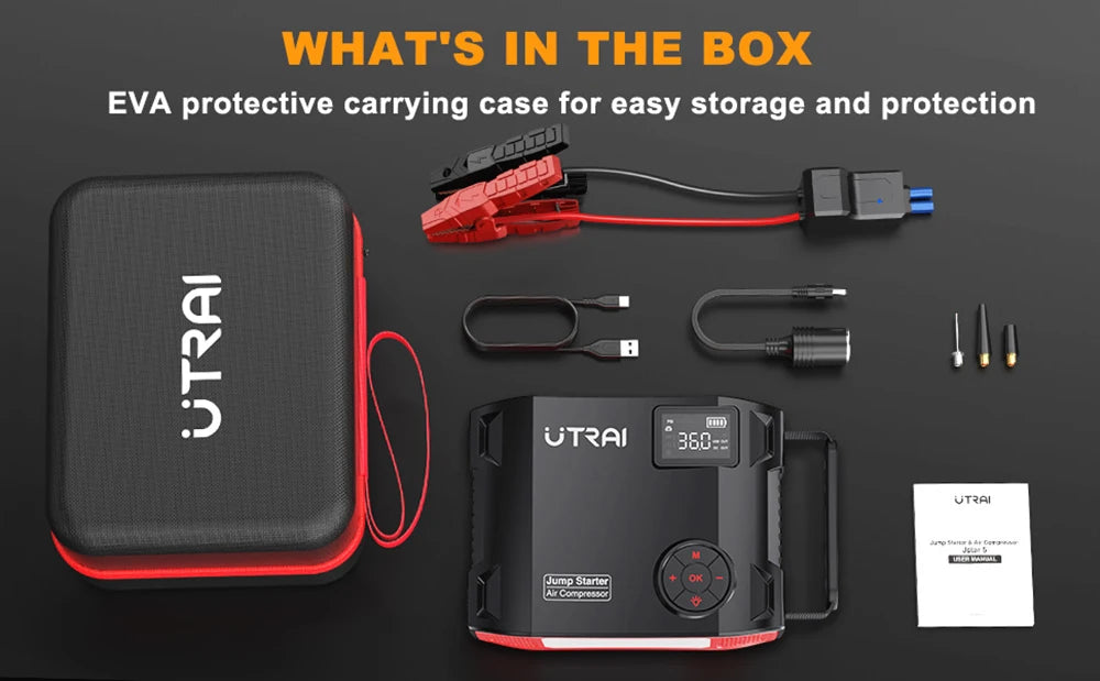 4 In 1 2000A Jump Starter Power Bank 16000mAh 150PSI Air Compressor