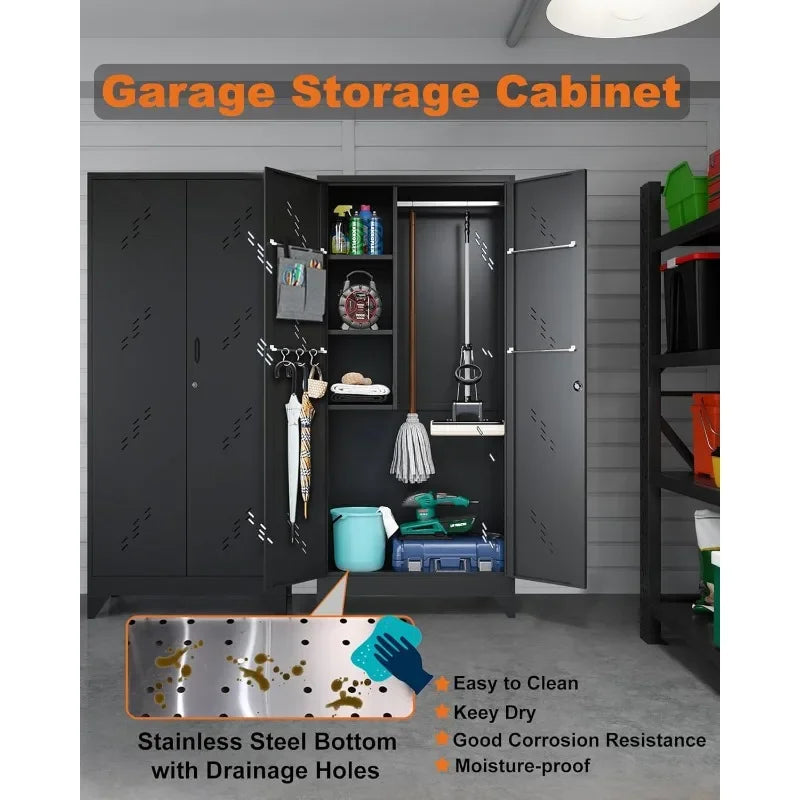 Outdoor furniture 75" Metal  Lockable Doors, Functional Garage