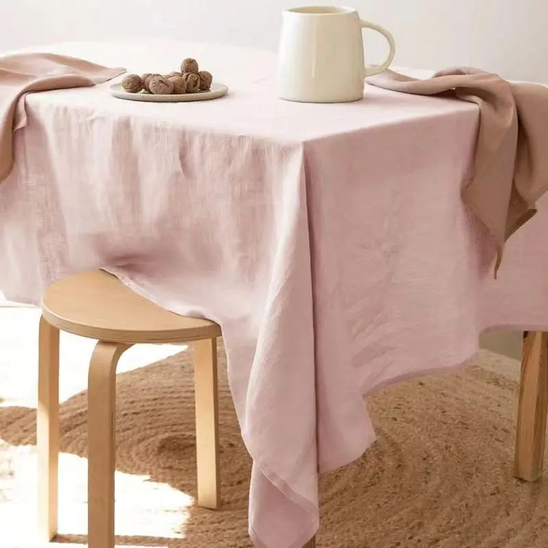 100% Pure Linen Solid Color Table Cover, Natural Fabric Tablecloth