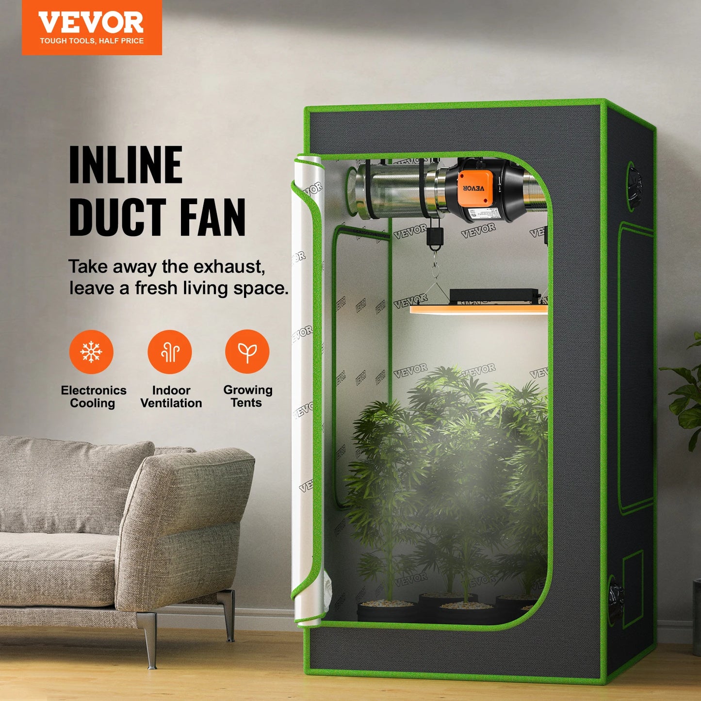 Inline Duct Fan Quiet EC-motor Ventilation Exhaust with Temperature Humidity Controller
