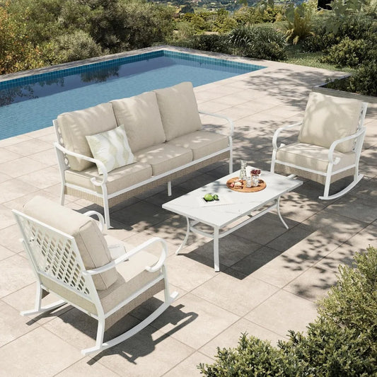 4-Piece Patio Furniture Set with Metal & Rattan Design,