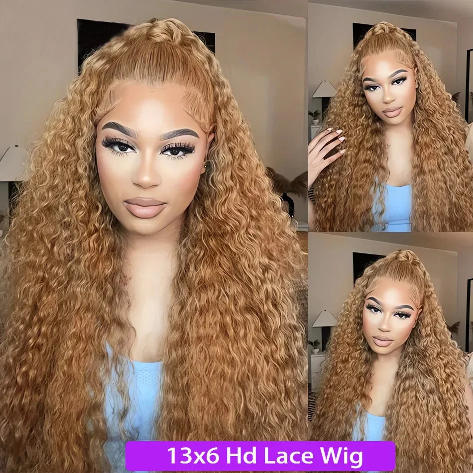Blonde Wig Human Hair 13X6 Lace Front Wig Curly Colored