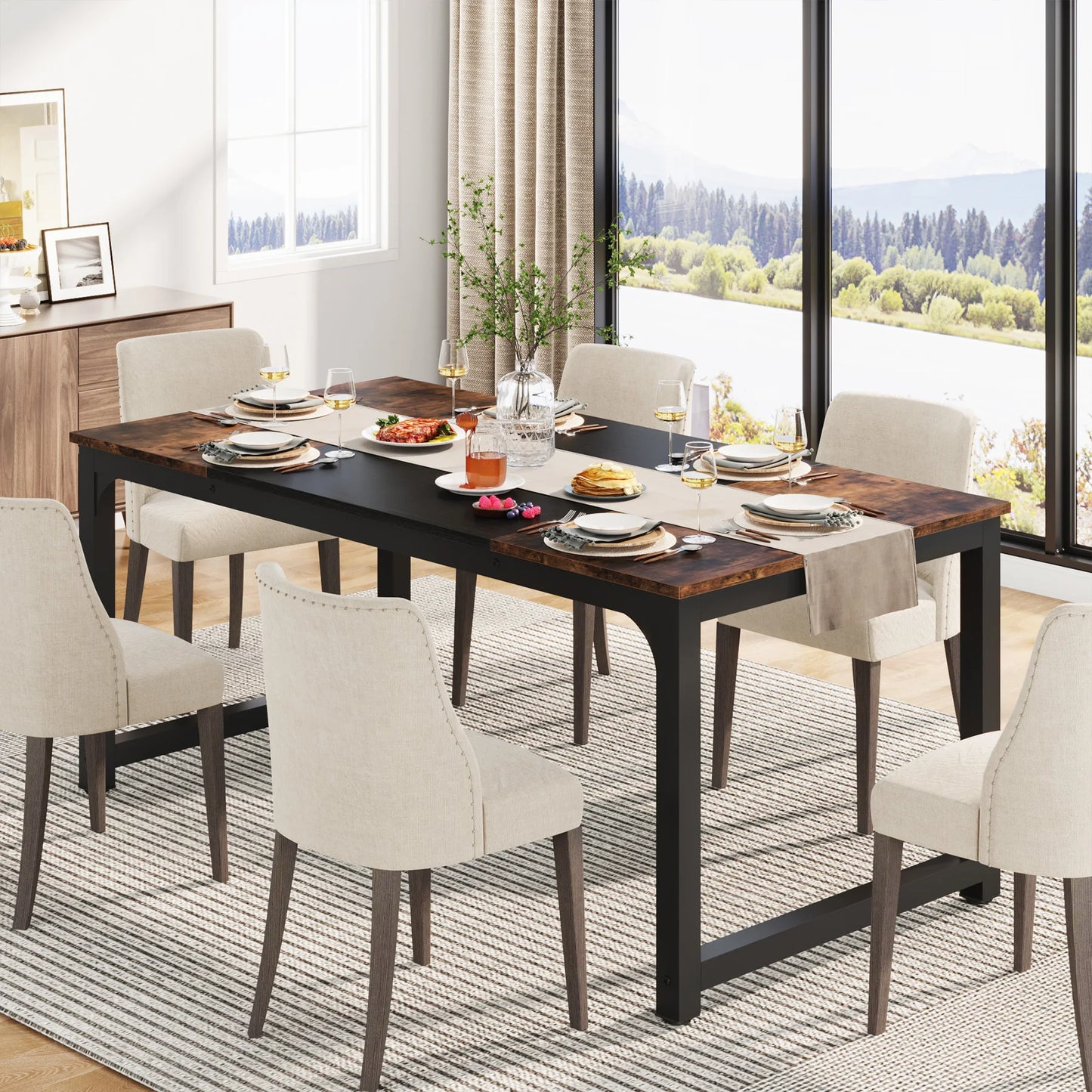 Dining Table, Industrial Kitchen Table for 6-8 Person,