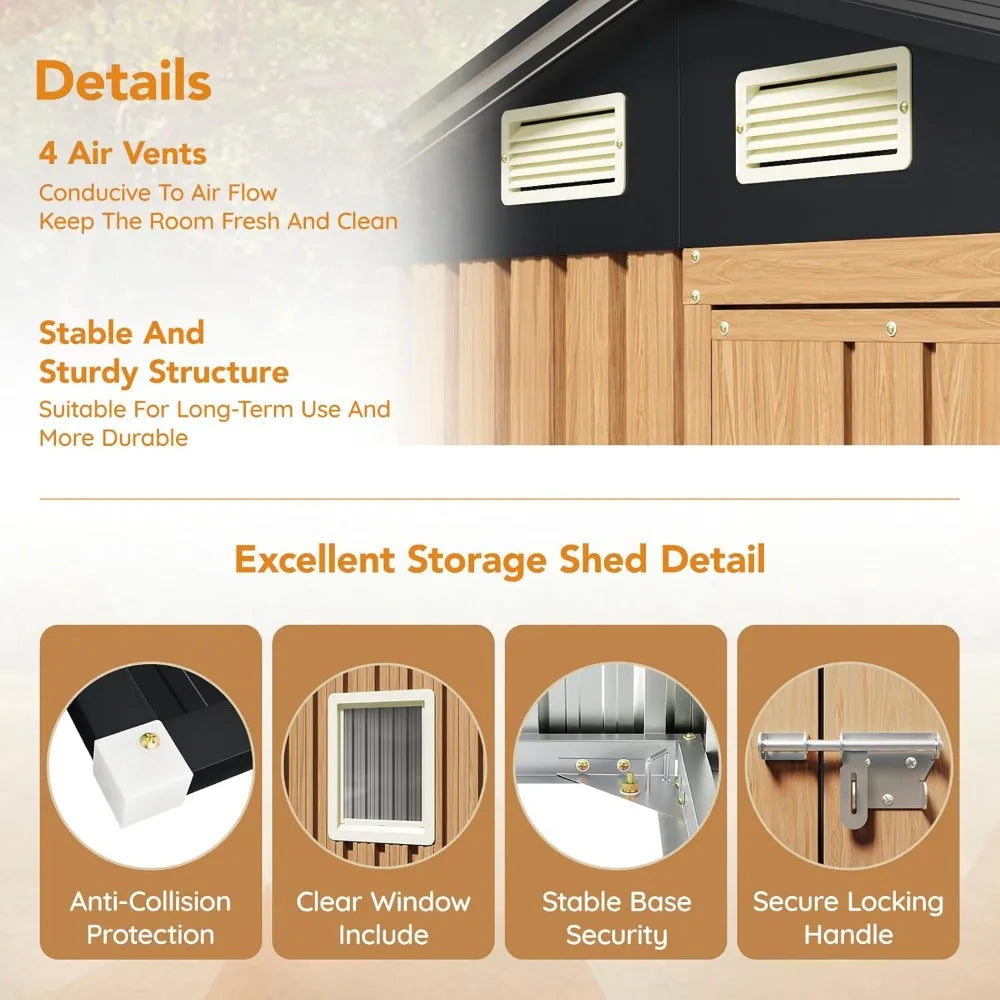 6X4FT Garden Storage Shed with Lockable Door, Steel Tool Shed