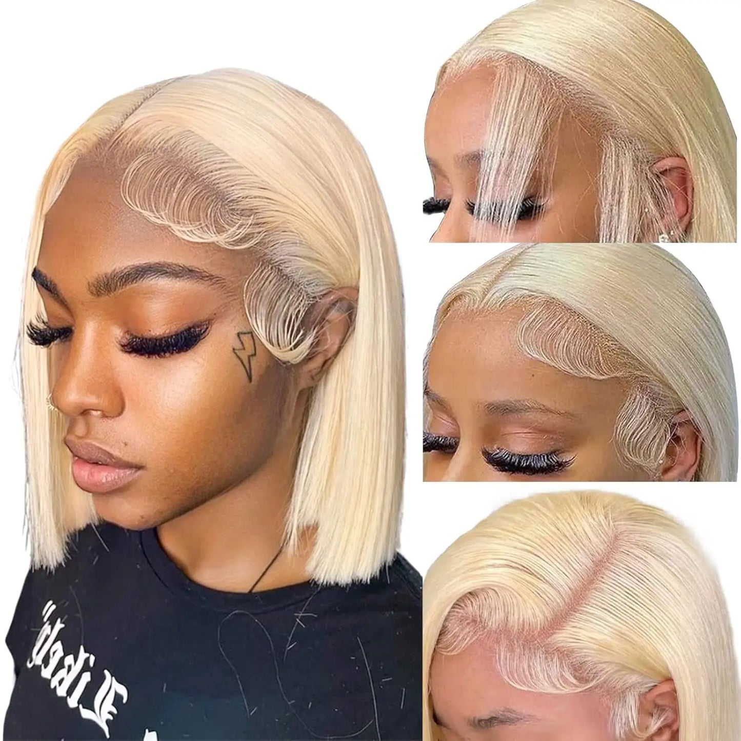 613 Blonde Bob Wig 13x4 Transparent Lace Front Human Hair Straight"