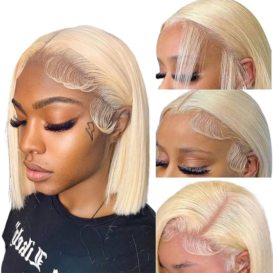 613 Blonde Bob Wig 13x4 Transparent Lace Front Human Hair Straight"